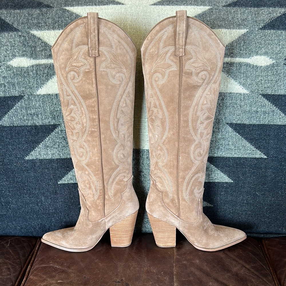 Free people Finn Tall Tan Beige Western Boots sz 7 Jeffrey Campbell Lucchese - Picture 4 of 4